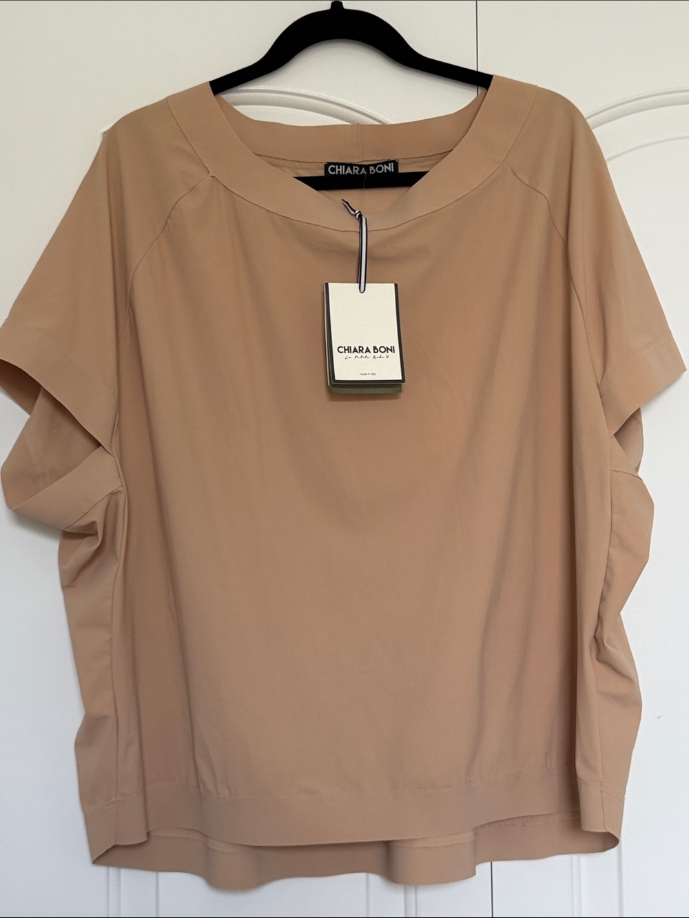 Chiara Boni Taupe Short-Sleeve Boxy Blouse